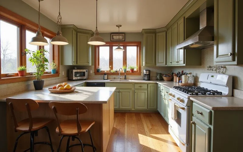 Dated but tidy Midwestern kitchen awaiting updates, warm natural light