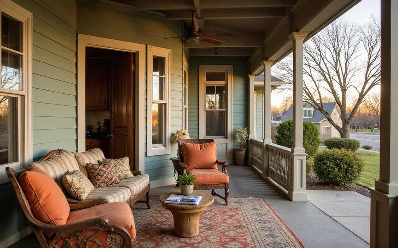 Historic Craftsman home in Lincoln Park Mankato with deep porch, warm late light