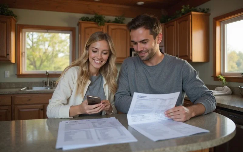 Homeowner comparing an online estimate with a printed comparable sales report
