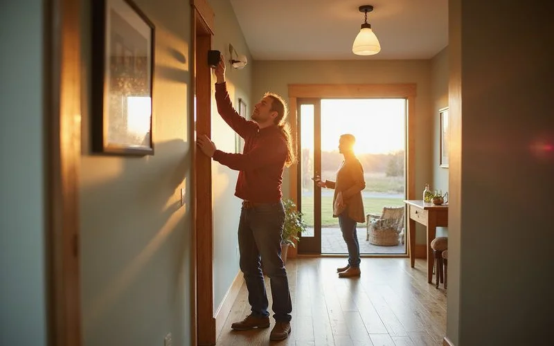 Homeowner replacing a dated hallway light fixture before listing
