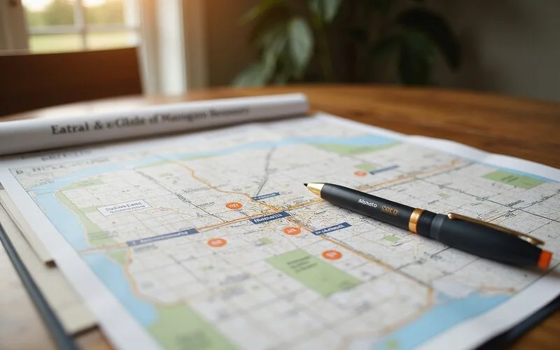 Neighborhood map with nearby comparable sales circled