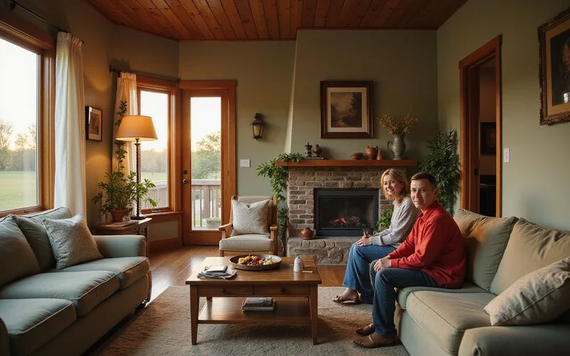Older Minnesota family home in golden hour light