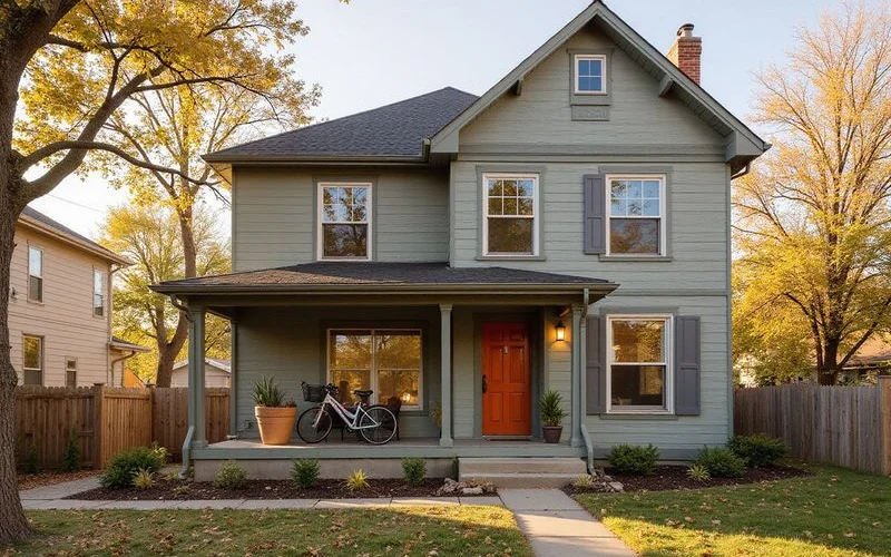 Student rental house with bikes on the porch near the MSU campus