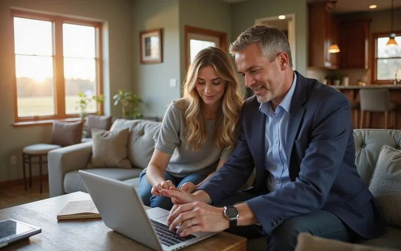 Realtor and sellers reviewing buyer search price ranges on a laptop