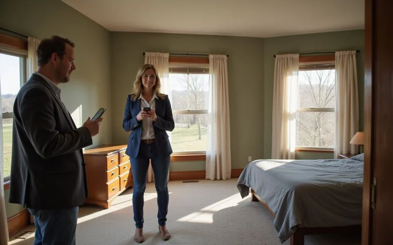 Realtor photographing a room to send an update to out-of-state heirs