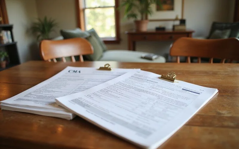 Side-by-side printed CMA and appraisal report on a wooden desk