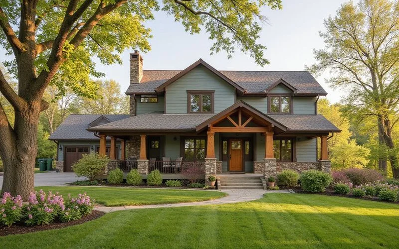 Mankato home in spring with green lawn and blooming lilacs