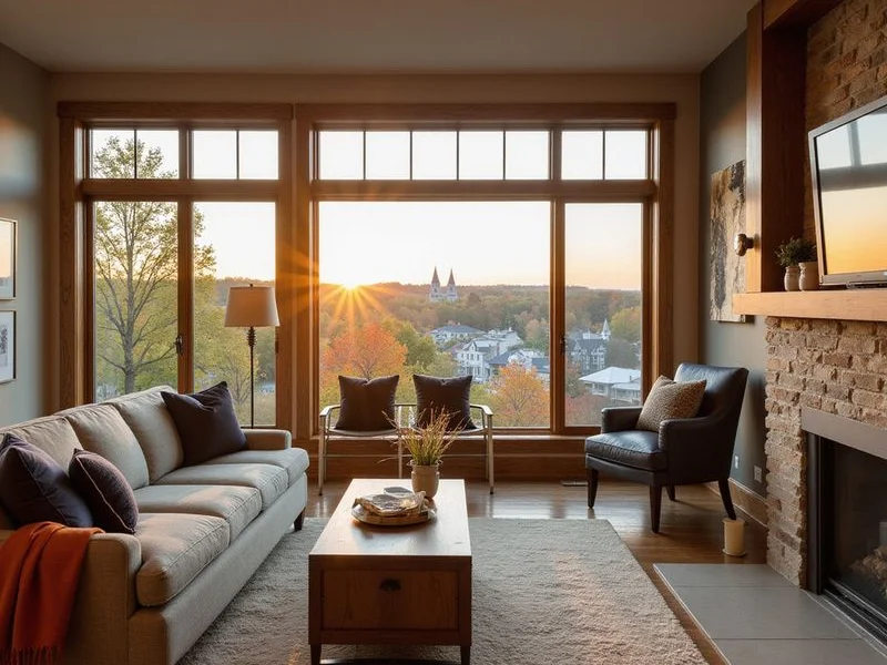 The Minnesota River valley with Mankato and North Mankato neighborhoods