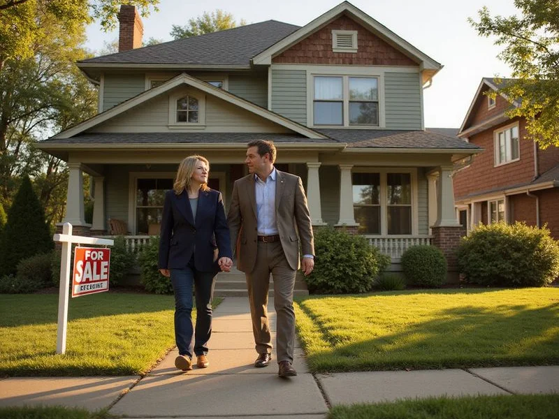 Ryan Quade walking up to a Mankato Craftsman home listed for sale