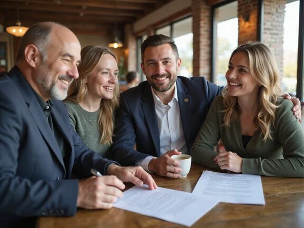 Buyers reviewing a written buyer agreement with Ryan