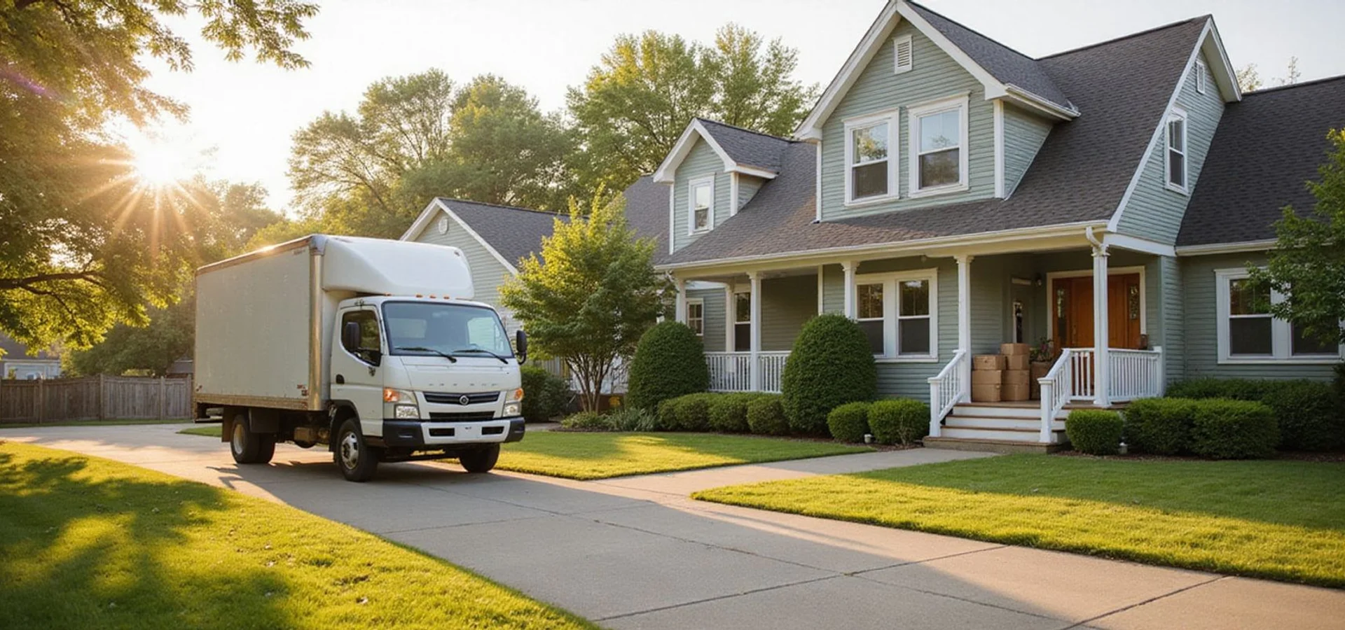 Moving truck in the driveway of a Mankato home on moving day