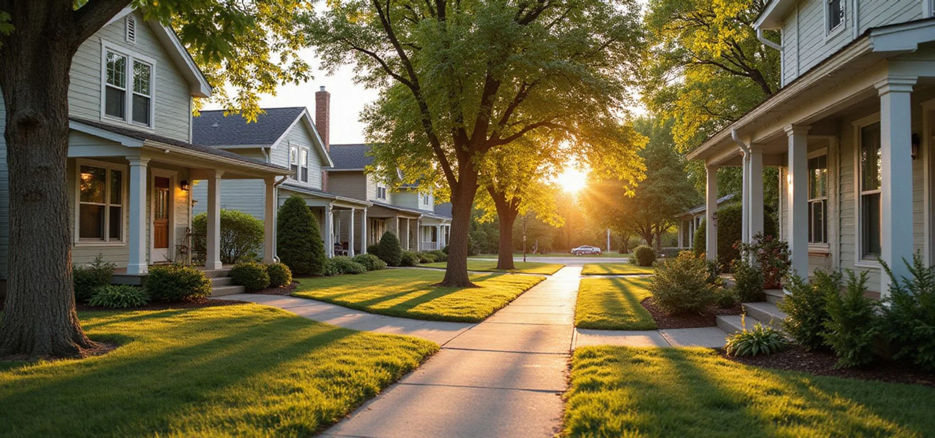 Well-kept homes on a tree-lined street in a southern Minnesota river town