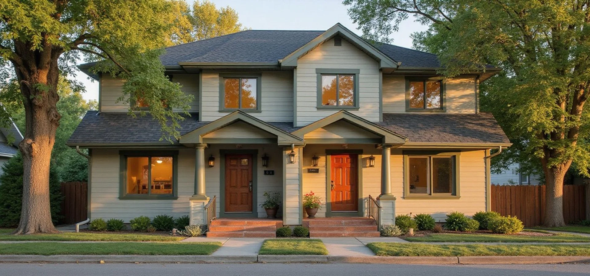 Well-kept duplex on a tree-lined street near Minnesota State University, Mankato